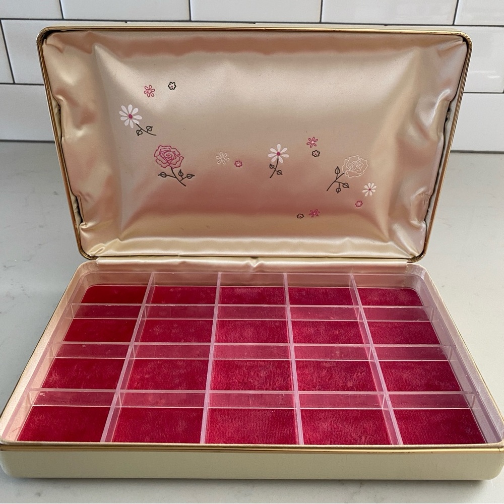 Vintage Floral Embossed 1960’s Cream and Pink Jewelry Box
